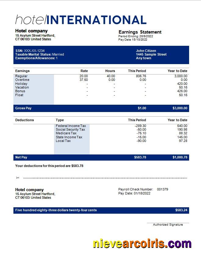 hotel International payroll